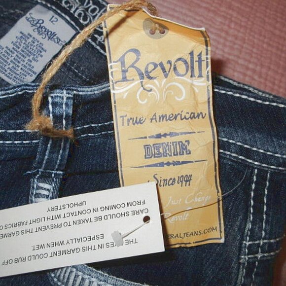 Vtg Y2K Revolt Women's Jeans Size 12 Stretch Denim Capri Acid Grunge 90s NOS - Picture 7 of 9